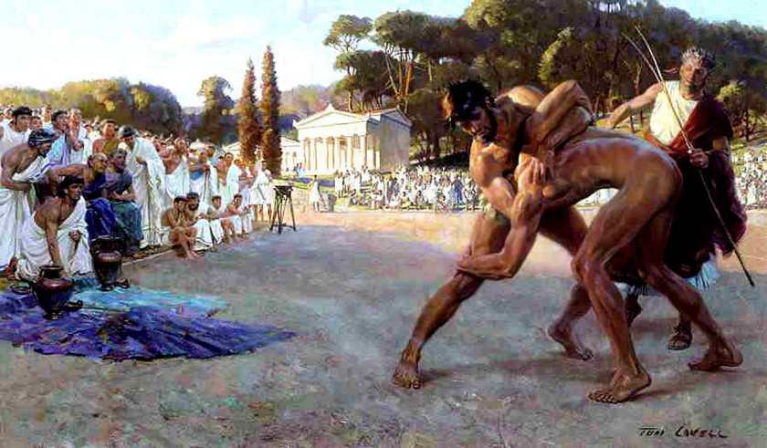 reek Wrestlers in the Ancient Olympic Games - Tom Lovell - Great Art - History Painting - Peter Crawford